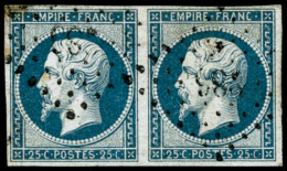 N°15 25c Bleu, Paire Signé Brun - TB - 1853-1860 Napoléon III.