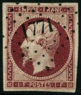N°18a 1F Carmin Foncé, Pelurage Au Verso, Aspect Exceptionnel - B - 1853-1860 Napoléon III.