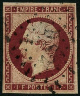 N°18a 1F Carmin Foncé, Nuance Exceptionnelle, Pelurage Au Verso - B - 1853-1860 Napoléon III.