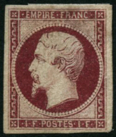 N°18g 1F Velours Par Endroits, Quelques Inégalités D'épaisseur De Papier D'origine, Nuance Exce - 1853-1860 Napoléon III.