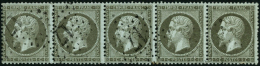 N°19 1c Olive, Bande De 5, Obl étoile 17, Infime Pelurage Sur 1 Timbre - TB - 1862 Napoleon III