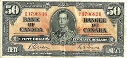 CANADA $50 DOLLARS KGVI HEAD FRONT WOMAN BACK DATED 2-1-1937 P63b SIGN. GORDON-TOWERS F READ DESCRIPTION - Canada