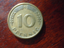 GERMANY 1949 TEN PFENNIG USED COIN Brass-clad Steel  Mintmark  'G'.(Ref:HG65) - 10 Pfennig