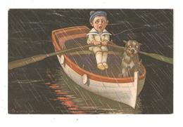 CPA Illustration  Signée COLOMBO  Enfant & Son Chien Dans Une Barque Sous La Pluie - Colombo, E.
