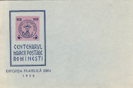 ROMANIAN STAMP'S CENTENARY, SPECIAL COVER, 1958, ROMANIA - Storia Postale