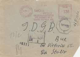 AMOUNT 1.35, BUCHAREST, INVESTEMENT BANK, RED MACHINE STAMPS ON REGISTERED FRAGMENT, 1960, ROMANIA - Storia Postale