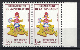 VARIETE : "CHIFFRE 7 ABSENT" Sur LA CORSE EN PAIRE NEUF ** TENANT À NORMAL BDF (LE RECENSEMENT Y&T N⁰ 2202 2202a) - Unused Stamps