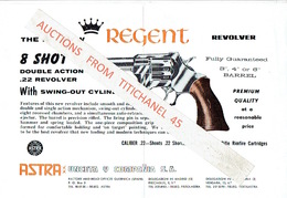 ARMES - Publicité Revolver ASTRA-UNCETA Y COMPANIA, GUERNICA - THE ALL NEW Regent Revolver Caliber .22  8 Shot - Decorative Weapons