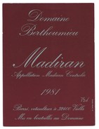 étiquette Vin   Madiran 1981 Domaine De Berthoumieu - Madiran