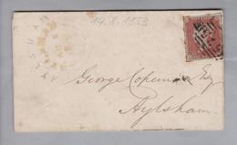 Grossbritannien 1853-08-14 Aylsham Streifband Mit 1 Pence - Storia Postale