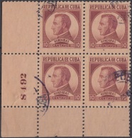 1937-312 CUBA REPUBLICA. 1937 10c. Ed.318 HONDURAS. PLATE NUMBER ESCRITORES Y ARTISTAS. WRITTER AND ARTIST USED. - Oblitérés