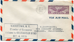 ETATS-UNIS LETTRE PAR AVION AVEC CACHET "WATERTOWN N. Y. CHAMBER OF COMMERCE WELCOME TO COMMANDER BYRD OCT 4  1930" - Event Covers