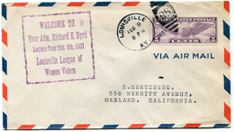 ETATS-UNIS LETTRE PAR AVION AVEC CACHET "WELCOME TO REAR ADM. RICARD E. BYRD LECTURE TOUR FEB. 9TH 1931..............." - Omslagen Van Evenementen