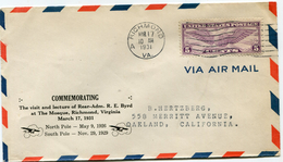 ETATS-UNIS LETTRE PAR AVION AVEC CACHET "COMMEMORATING THE VISIT AND LECTURE OF REAR-ADM. R. E. BYRD.................." - Omslagen Van Evenementen