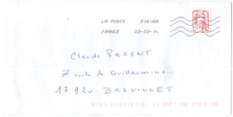 FRANCIA - France - 2014 - Lettre Prioritaire 20g Marianne De Ciappa-Kawena - Viaggiata Da 21618A Per Breuillet, France - 2013-2018 Marianne (Ciappa-Kawena)