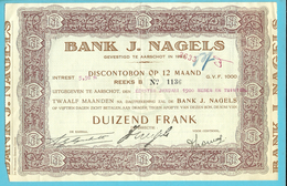 DISCONTOBON DUIZEND FRANK / BANK J. NAGELS / AARSCHOT / 1929  (F318) - Bank & Versicherung