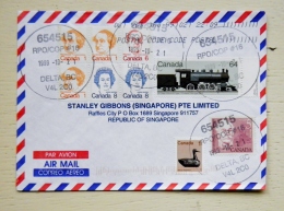 Cover From Canada Sent To Singapore Railway Locomotive 9 Post Stamps - Storia Postale