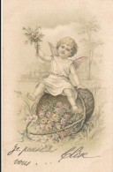 CPA Précurseur Enfant Ange Angelot Chérubin Assis Sur Un Panier De Fleurs Renversé 1903 - Szenen & Landschaften