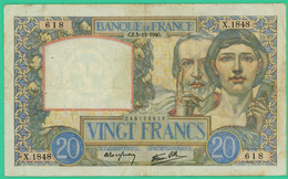 20  Francs - Science Et Travail   -  France - X.1848 618 - CZ.5=12=1940.  - TB+  - - 20 F 1939-1942 ''Science Et Travail''