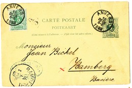 1888 POSTKAART-5c-45 FIRMASTEMPEL"???????" MET COB45 VAN ANVERS NAAR BAMBERG - 1869-1888 León Acostado