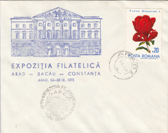 4906FM- ARAD-BACAU-CONSTANTA PHILATELIC EXHIBITION, SPECIAL COVER, FLOWER STAMP, 1972, ROMANIA - Brieven En Documenten