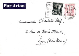 TUNISIE - LETTRE  PAR AVION ZARZIS POUR LYON  19.1.1948 - DAGUIN ZARZIS SON DOUX CLIMAT SES JARDINS ET OLIVIERS - Brieven En Documenten