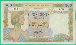 500 Francs  La Paix - France - N° X.784 393 - BQ.25-7-1940.BQ. - TB+ - - 500 F 1940-1944 ''La Paix''