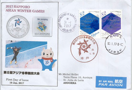 2017 Sapporo Asian Winter Games, Sur Lettre Tokyo, Adressée ANDORRA,avec Timbre à Date Arrivée - Brieven En Documenten