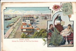 CPA EGYPTE PORT SAÏD Carte Précurseur 1904 Couleur Entrée Du Canal Et Vue De Port Saïd - Port Said