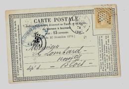 PARIS - Bureau Central CPI  - Tarif à 15c.  (15.1.1873/30.4.1878)N59  - 15c. Cérès III° République - Precursor Cards