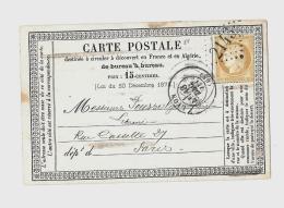 RHÔNE ( 68 ) - LYONCPI  - Tarif à 15c.  (15.1.1873/30.4.1878)N55  - 15c. Cérès III° République - Precursor Cards