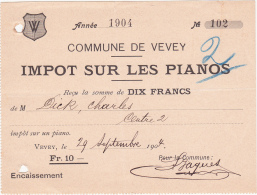 Quittance De L' Impôt Sur Les Pianos - Commune De Vevey - 1904 - Suisse