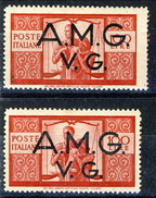 Trieste VG Zona A 1945-47 N. 21l L. 100 Carminio VARIETA' DENT. SPOSTATA A DESTRA (confronto Con Normale) MNH Cat. &euro - Neufs