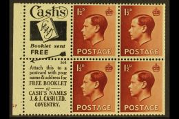 1936 BOOKLET PANE & ADVERTISING LABEL 1½d Red-brown Upright Watermark, GB Spec PB5 (perf Type E)... - Unclassified