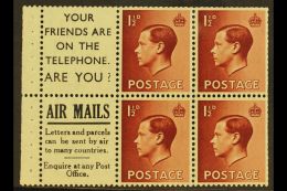 1936 BOOKLET PANE & ADVERTISING LABEL 1½d Red-brown Upright Watermark, GB Spec PB5 (perf Type P)... - Unclassified