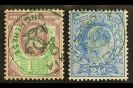 1902-10 1½d & 2½d Values, Each Cancelled By A Superb & Spectacular Bright Green "ADRIA /... - Unclassified