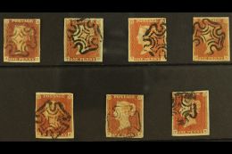 1841 4 Margin 1d Red Imperfs, Fine/very Fine Used With Black Maltese Cross Cancels, Seven Different Identified... - Other & Unclassified