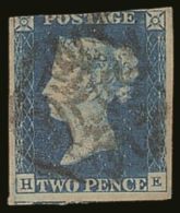 1840 2d Pale Blue, (H - E), Plate 2, SG 6, Fine Used With 3 Good To Huge Margins (cut Into At Top), Good Colour... - Other & Unclassified