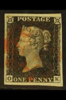1840 1d Black,  Plate 7, Experimental Thin Paper, Spec AS44c, Four Clear Margins, Check Letters "O - K", Very Fine... - Other & Unclassified