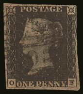 1840 UNUSUAL LATE POSTMARK. 1d Black 'OF' Plate 1b, SG 2, Finely Used With London District 1857 Type Cancel, Four... - Unclassified