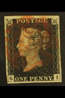 1840 1d Black, SG 2, Plate 1B, Four Clear Margins, Check Letters "K - I", Fine Used With Red Maltese Cross Cancel.... - Unclassified