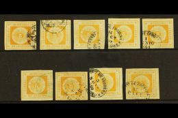 1859 THIN NUMERAL 80c Orange Range,  Scott 8, Attractive Used 4 Margined Selection On A Stock Card,  Lovely (9... - Uruguay