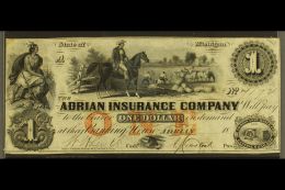 BANKNOTE - ADRIAN INSURANCE COMPANY 1853 (State Of Michigan) $1, Numbered (in Manuscript) 7172, Depicts A Native... - Other & Unclassified