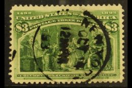 1893 Columbian Exposition $3 Yellow-green (SG 248, Sc 243), Used With Full 1893 Cds, Signed Georg Buhler. Lovely!... - Other & Unclassified