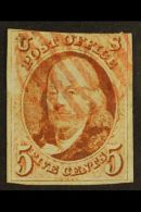 1847 5c Reddish Brown (SG 1, Sc 1) Finely Used With Light Red Cancel, 3 Margins And Pressed Horizontal Crease. For... - Other & Unclassified