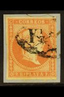 CUBA 1860 Y¼ On 2r Rose Red Surcharge Type C, Edifil 10c (SG 12), Fine Used On Small Piece, Four Margins,... - Other & Unclassified