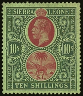 1921-27 10s Red & Green/green, Wmk Mult Script CA, SG 142, Very Fine Mint For More Images, Please Visit... - Sierra Leone (...-1960)