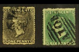 1871 1d Black & 6d Deep Green, Wmk Small Star, Rough Perf.14-16, SG 15/16, Good To Fine Used (2). For More... - St.Vincent (...-1979)