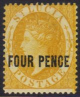 1882-84 (wmk CA) 4d Yellow Perf 14, SG 27, Very Fine Mint. For More Images, Please Visit... - St.Lucia (...-1978)