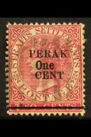 PERAK 1891 1c On 2c Bright Rose (Type 30) Variety "narrow O", SG 57a, Fine Used. For More Images, Please Visit... - Other & Unclassified